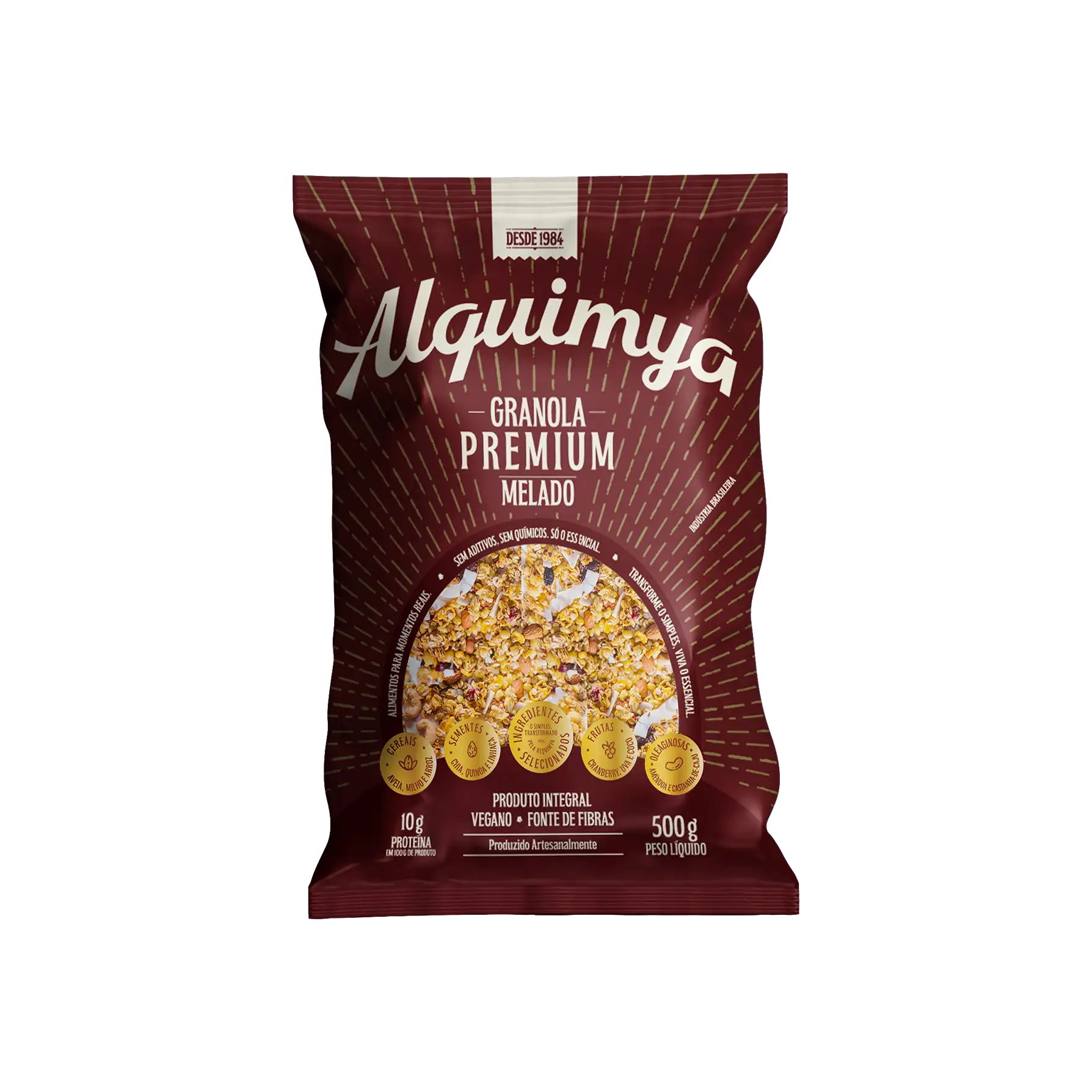 Granola_Premium_Melado_frente-(Compressify.io) Granola Premium Melado 500g da Alquimya