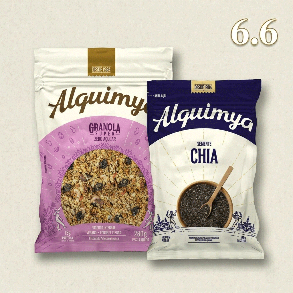 super-zero-+-chia Alquimya - Combo Alquimya Especial 6.6: Granola Super Zero Açúcar (280g) + Semente de Chia em Grãos (150g)